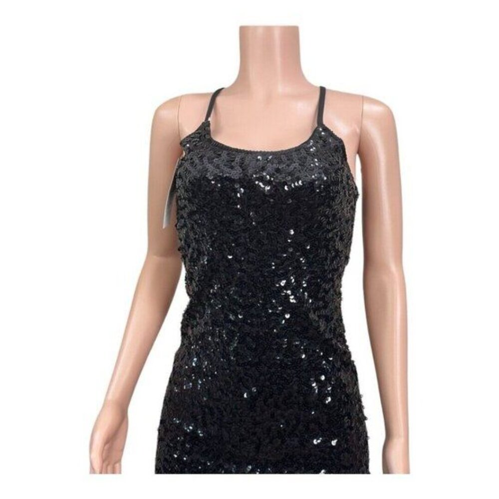 Black Sequin Mini Bodycon Dress With Adjustable Spaghetti Straps - Picture 13 of 13